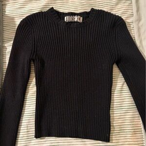 Audrey 3+1 Black Ribbed Crew Neck Sweater